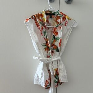 White House Black Market White Floral Belted Tank